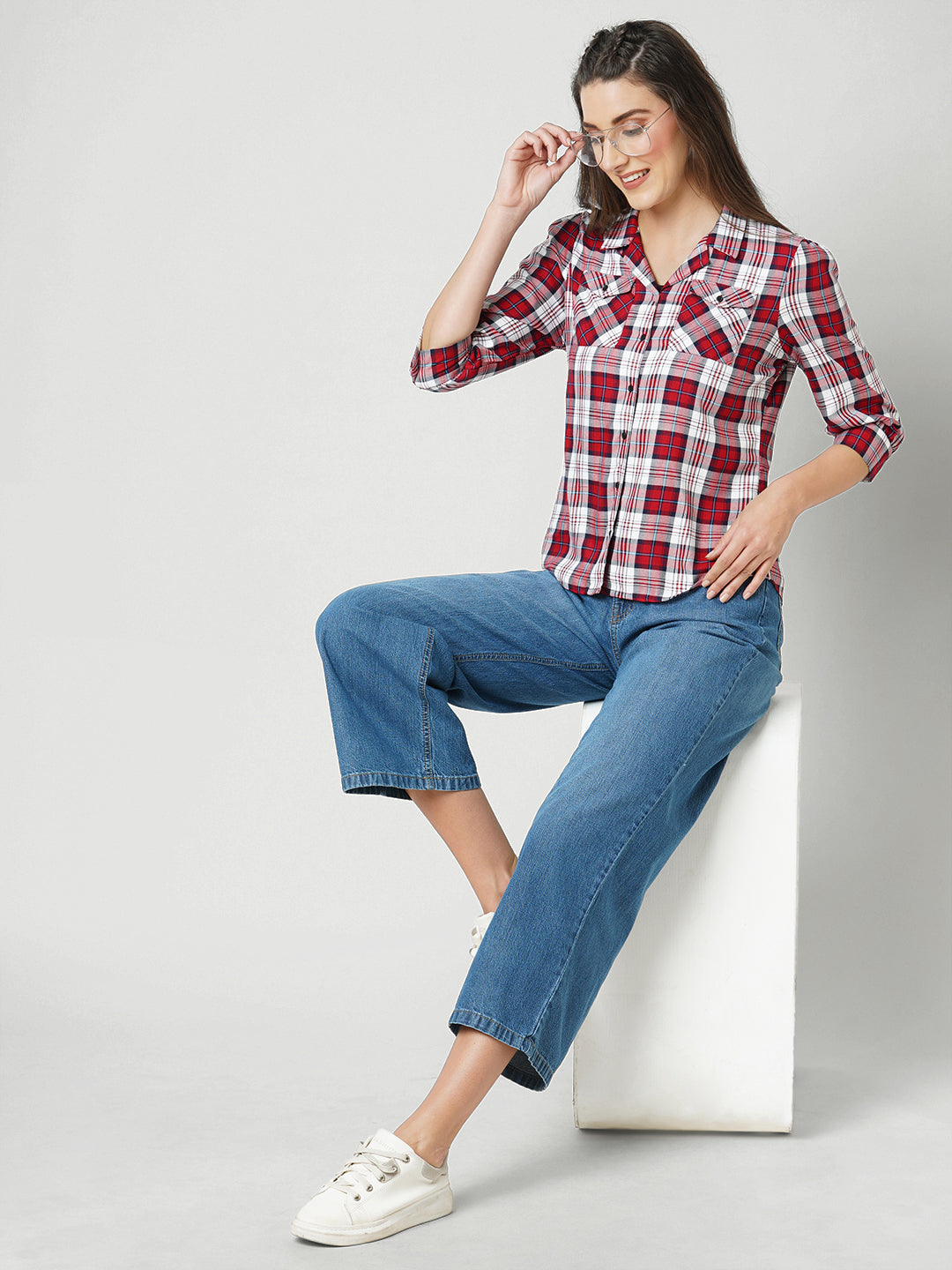 Women Red Checks Shirt