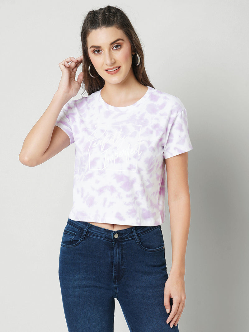 Women Lilac Tie Dyed Tie & Dye Short Sleeves T-Shirts