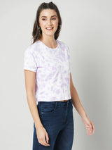 Women Lilac Tie Dyed Tie & Dye Short Sleeves T-Shirts