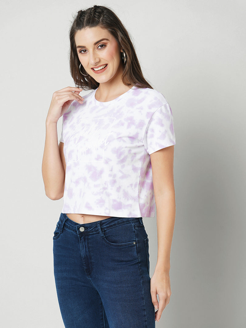 Women Lilac Tie Dyed Tie & Dye Short Sleeves T-Shirts