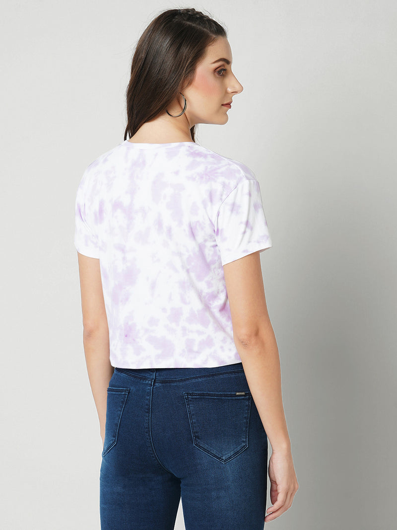 Women Lilac Tie Dyed Tie & Dye Short Sleeves T-Shirts
