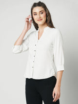 Women Off White Printed Three-Quarter Sleeves Shirts
