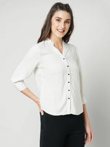 Women Off White Printed Three-Quarter Sleeves Shirts