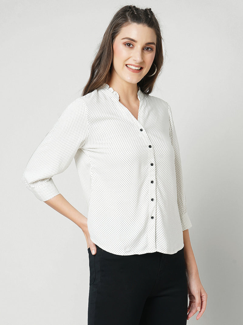 Women Off White Printed Three-Quarter Sleeves Shirts