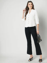 Women Off White Printed Three-Quarter Sleeves Shirts