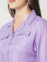 Women Lilac Polka Dot Three-Quarter Sleeves Shirts