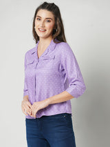Women Lilac Polka Dot Three-Quarter Sleeves Shirts