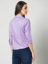 Women Lilac Polka Dot Three-Quarter Sleeves Shirts