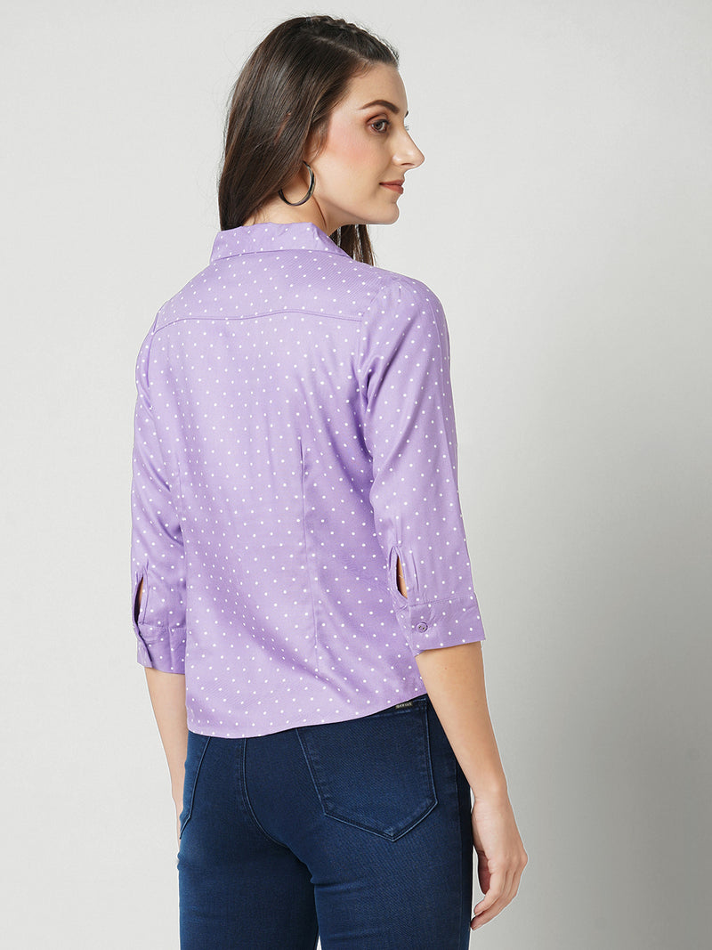 Women Lilac Polka Dot Three-Quarter Sleeves Shirts