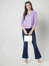 Women Lilac Polka Dot Three-Quarter Sleeves Shirts