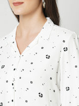 Women Off White Printed Three-Quarter Sleeves Shirts