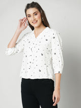 Women Off White Printed Three-Quarter Sleeves Shirts
