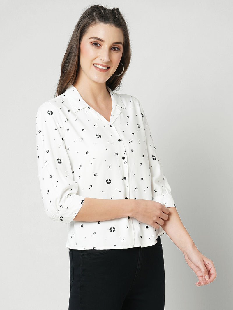 Women Off White Printed Three-Quarter Sleeves Shirts