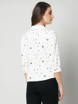 Women Off White Printed Three-Quarter Sleeves Shirts