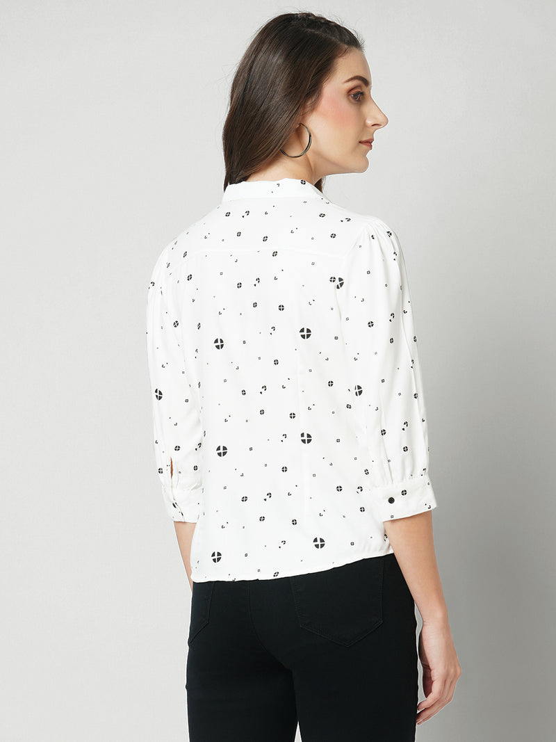 Women Off White Printed Three-Quarter Sleeves Shirts