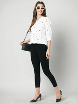 Women Off White Printed Three-Quarter Sleeves Shirts