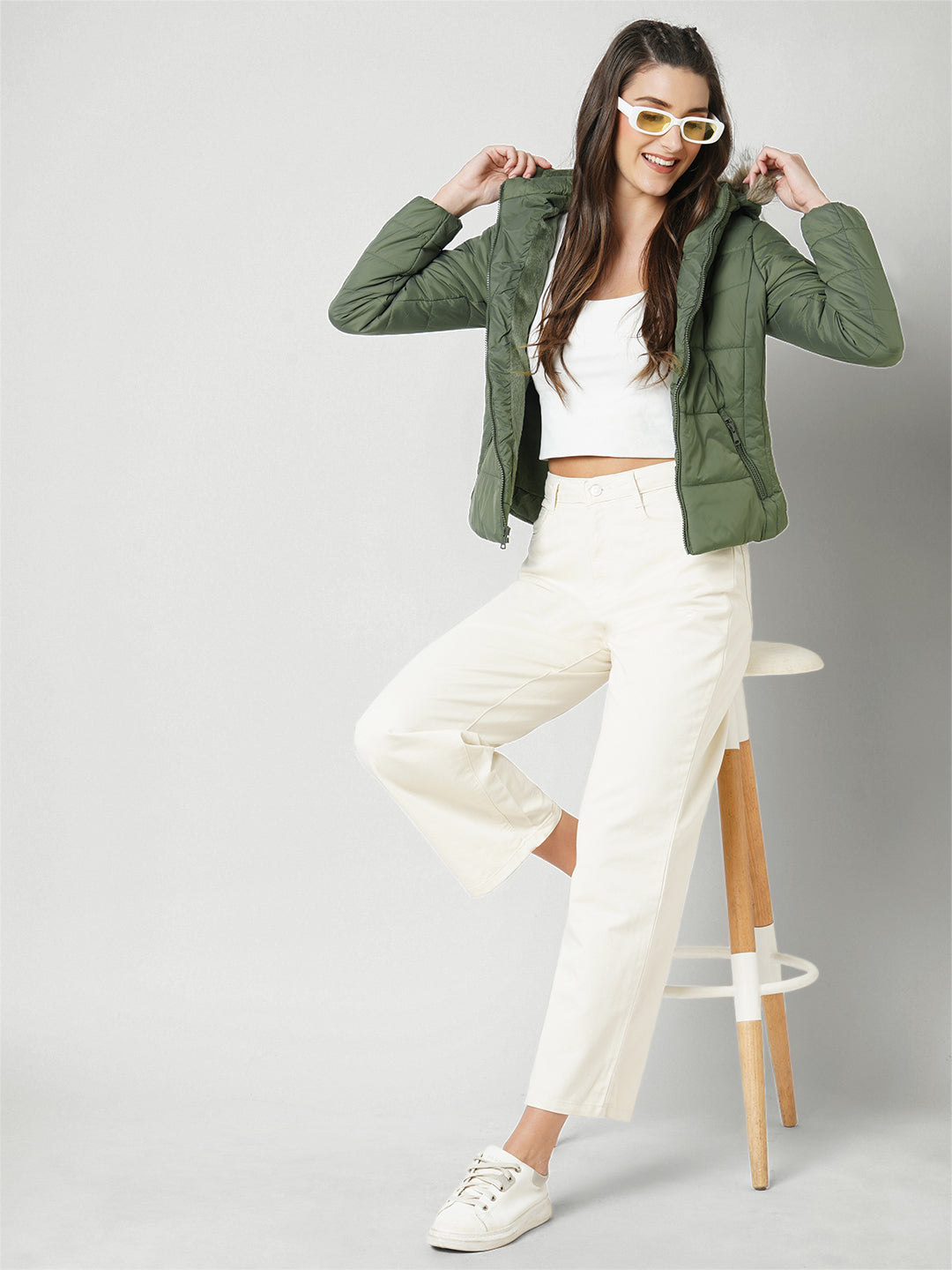 Women Grass Green Winter Jacket