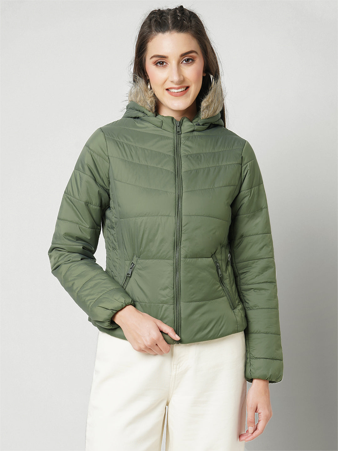 Women Grass Green Winter Jacket