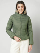 Women Grass Green Solid Full Length Jackets & Shrugs