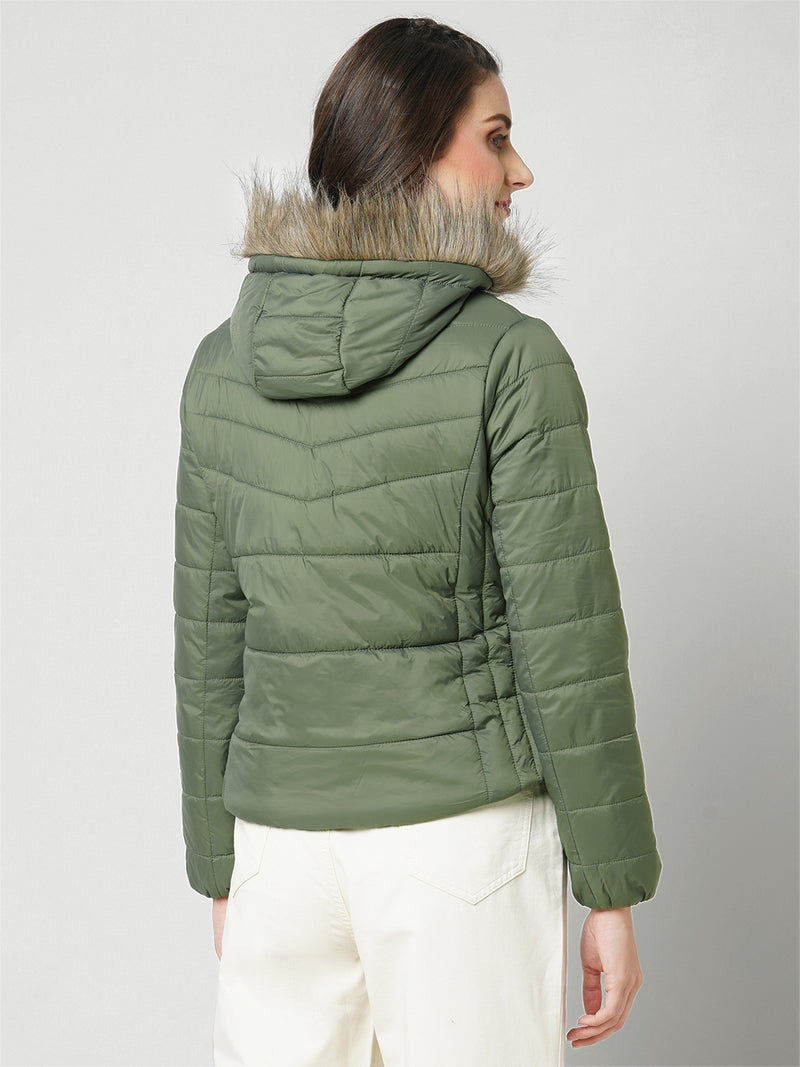 Women Grass Green Solid Full Length Jackets & Shrugs