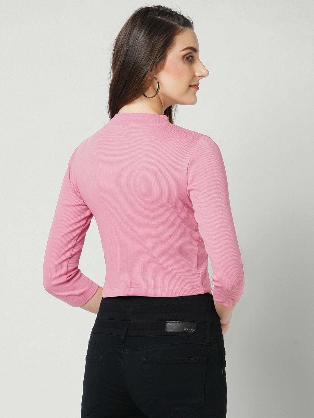 Women Blush Pink Solid Slim T-Shirt
