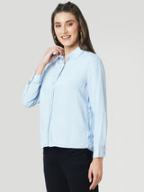 Women Light Blue Solid Full Length Shirts