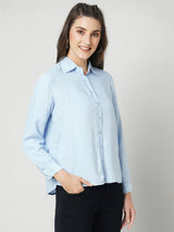 Women Light Blue Solid Full Length Shirts