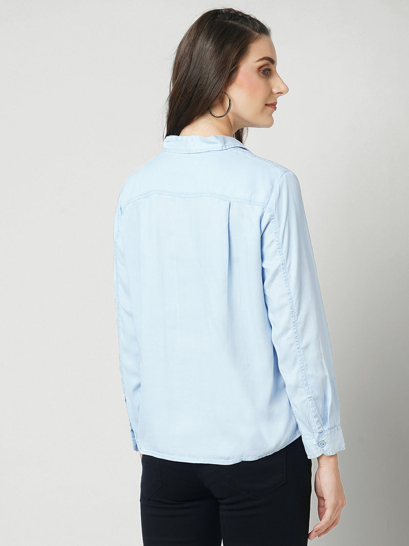 Women Light Blue Solid Full Length Shirts