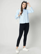 Women Light Blue Solid Full Length Shirts