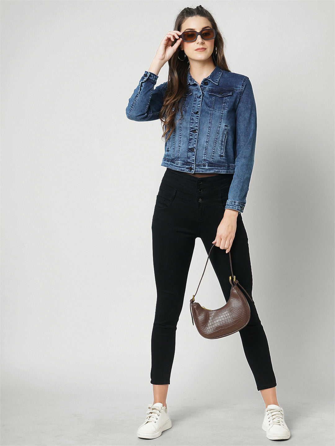 Women Navy Slim Fit Denim Jacket