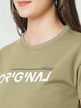 Women Olive Printed Short Sleeves Athleisure Top