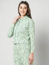Women Light Olive Printed Full Length Shirts