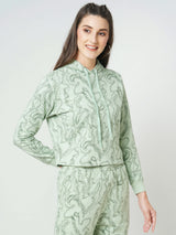 Women Light Olive Printed Full Length Shirts