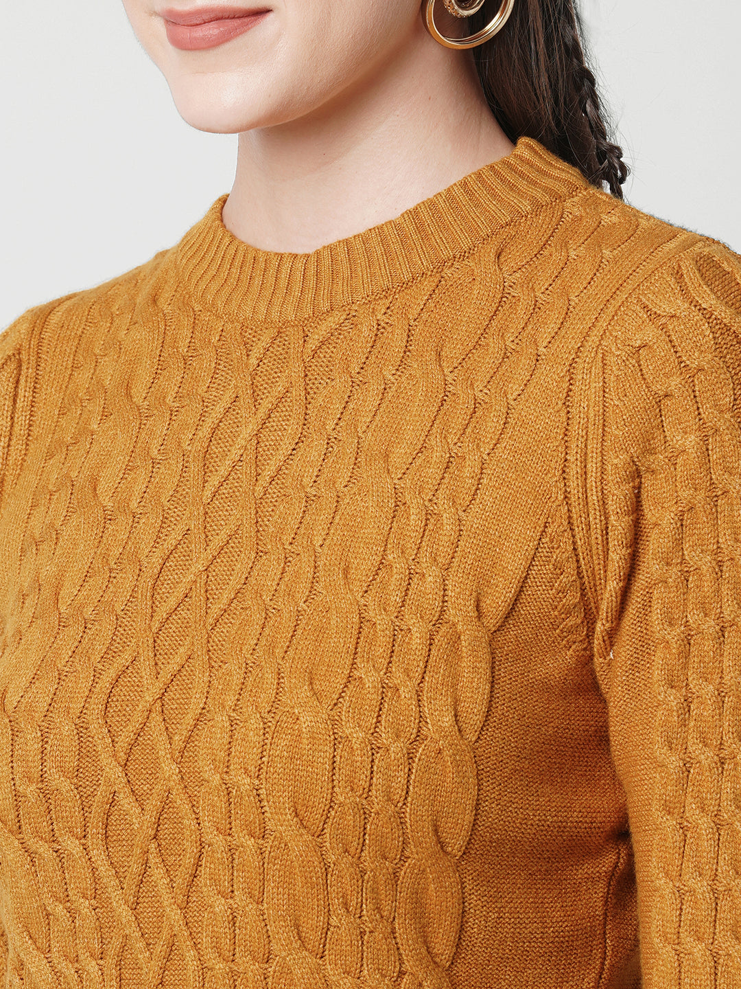 Women Honey Mustard Slim Fit Sweater