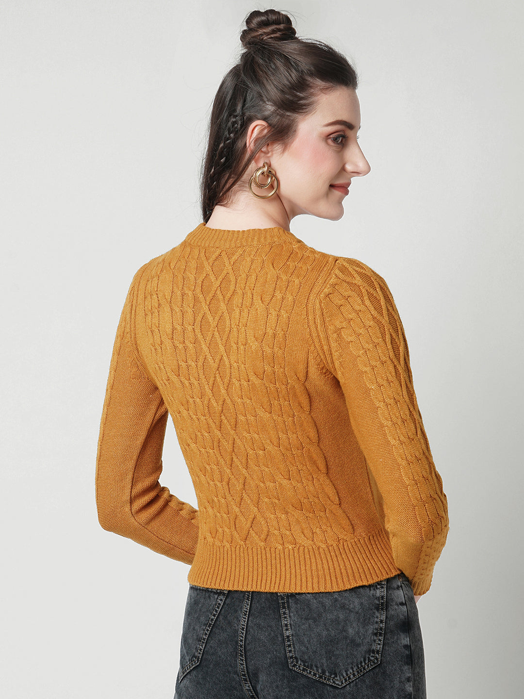 Women Honey Mustard Slim Fit Sweater