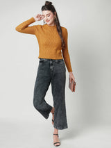 Women Honey Mustard Solid Full Length Sweaters & Sweatshirts