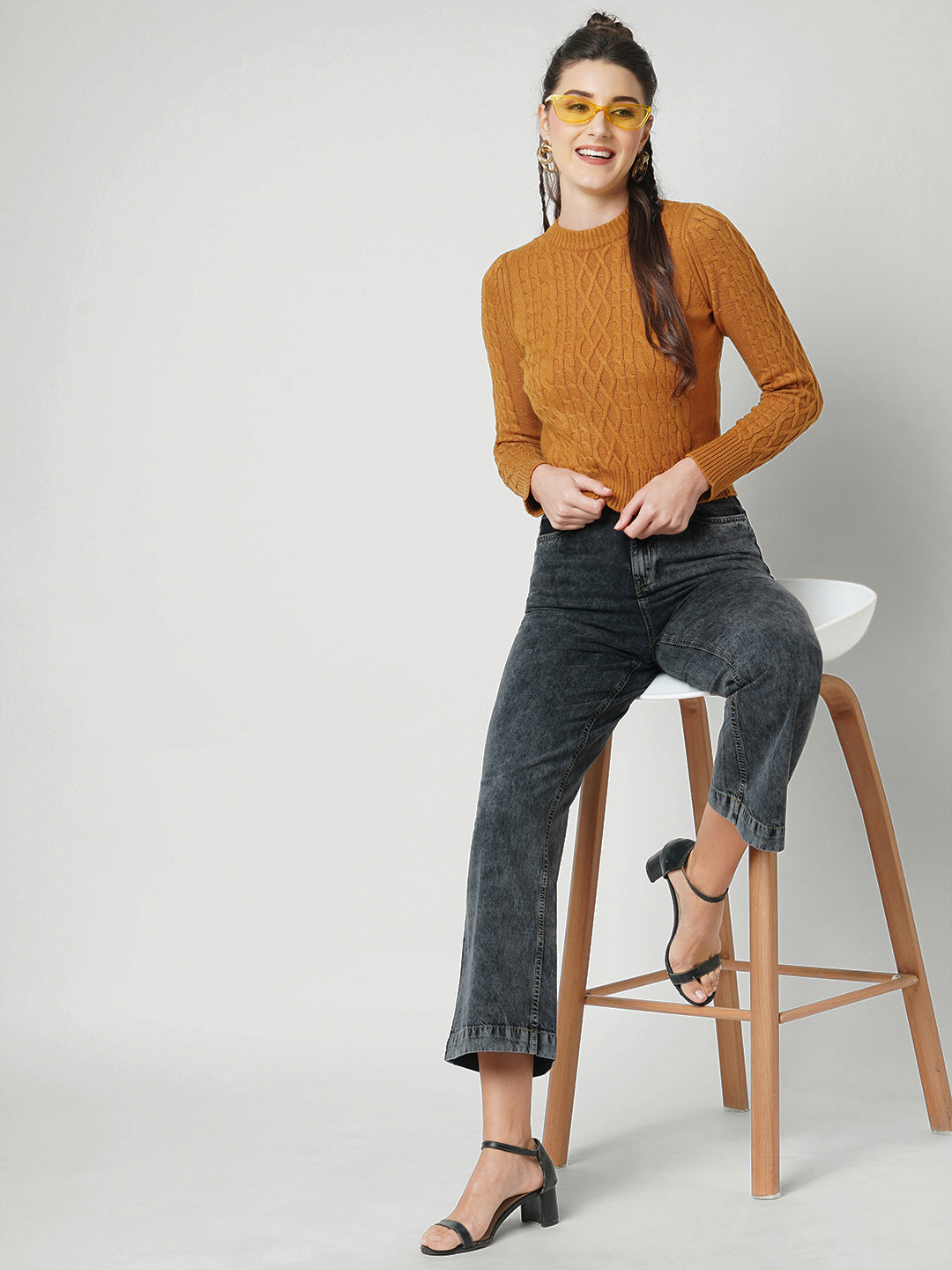 Women Honey Mustard Slim Fit Sweater