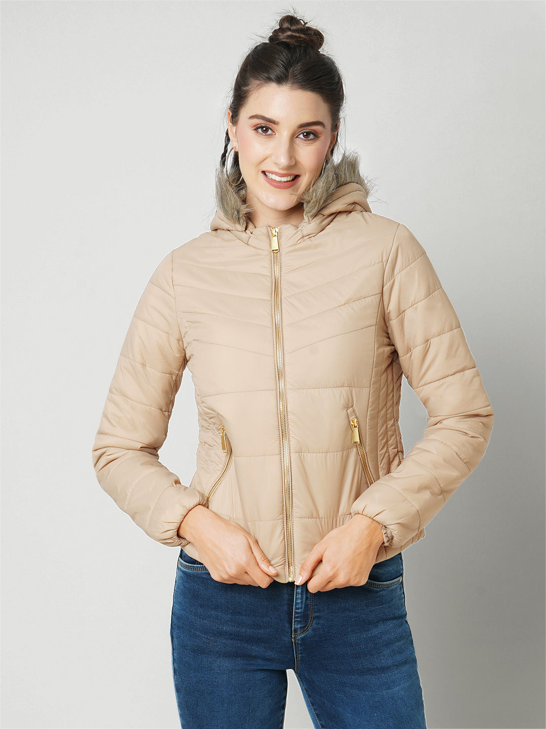 Women Beige Winter Jacket