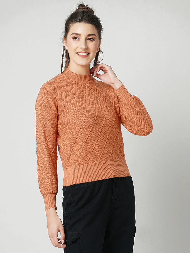 Women Rust Solid Full Length Sweaters & Sweatshirts