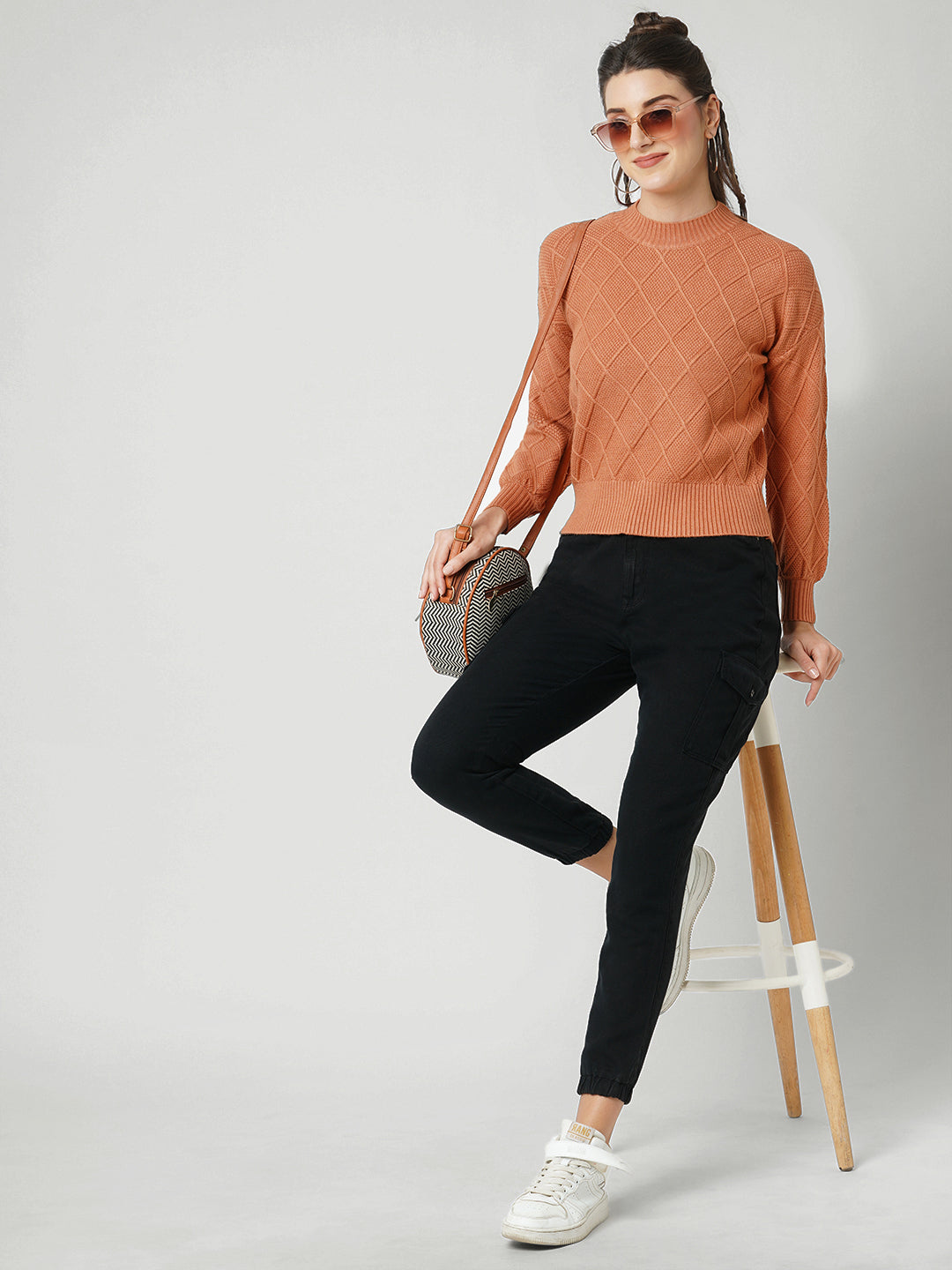 Women Rust Slim Sweater