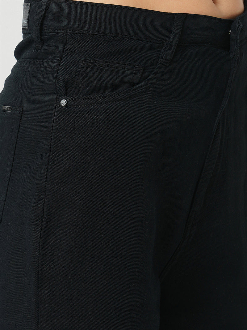 Women Black High Rise Mom Fit