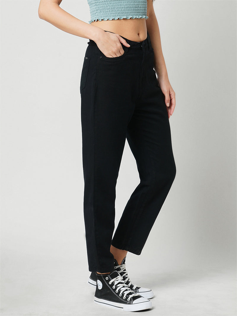 Women Black High Rise Mom Fit