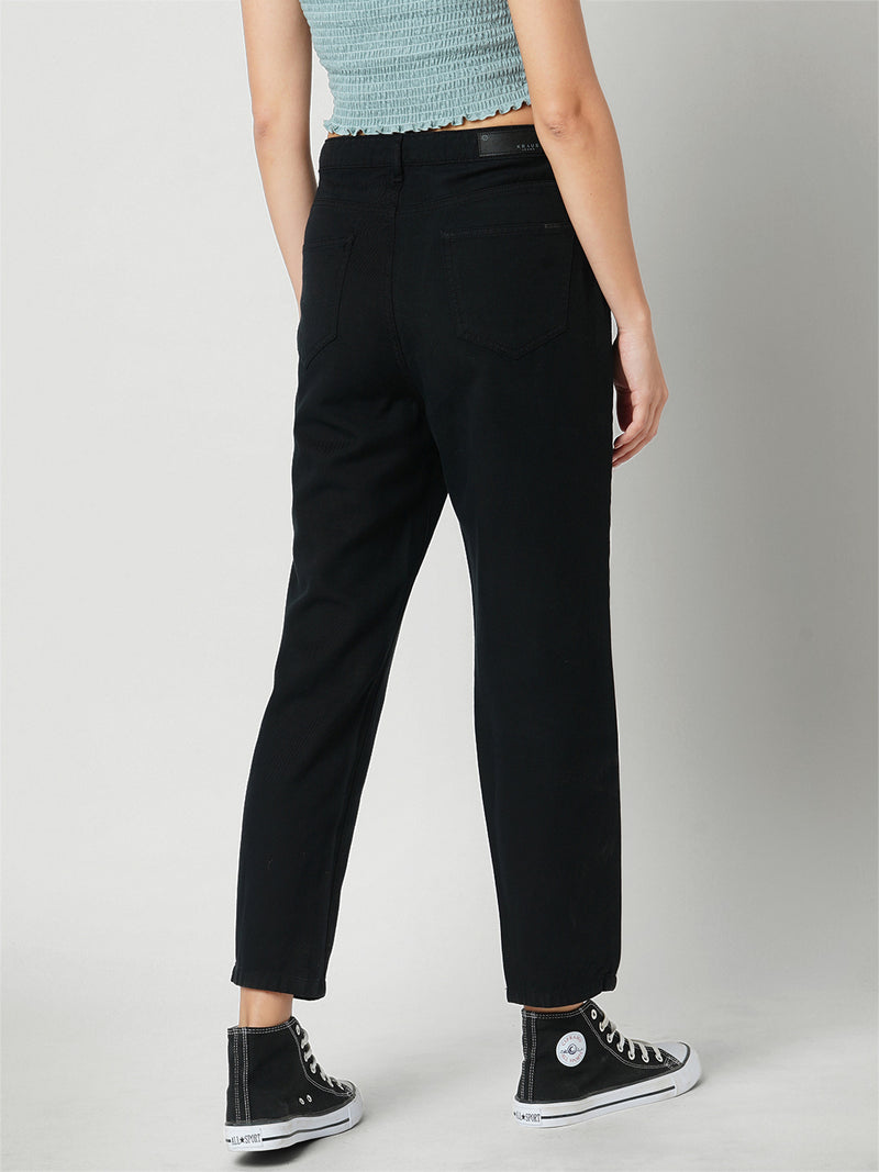 Women Black High Rise Mom Fit