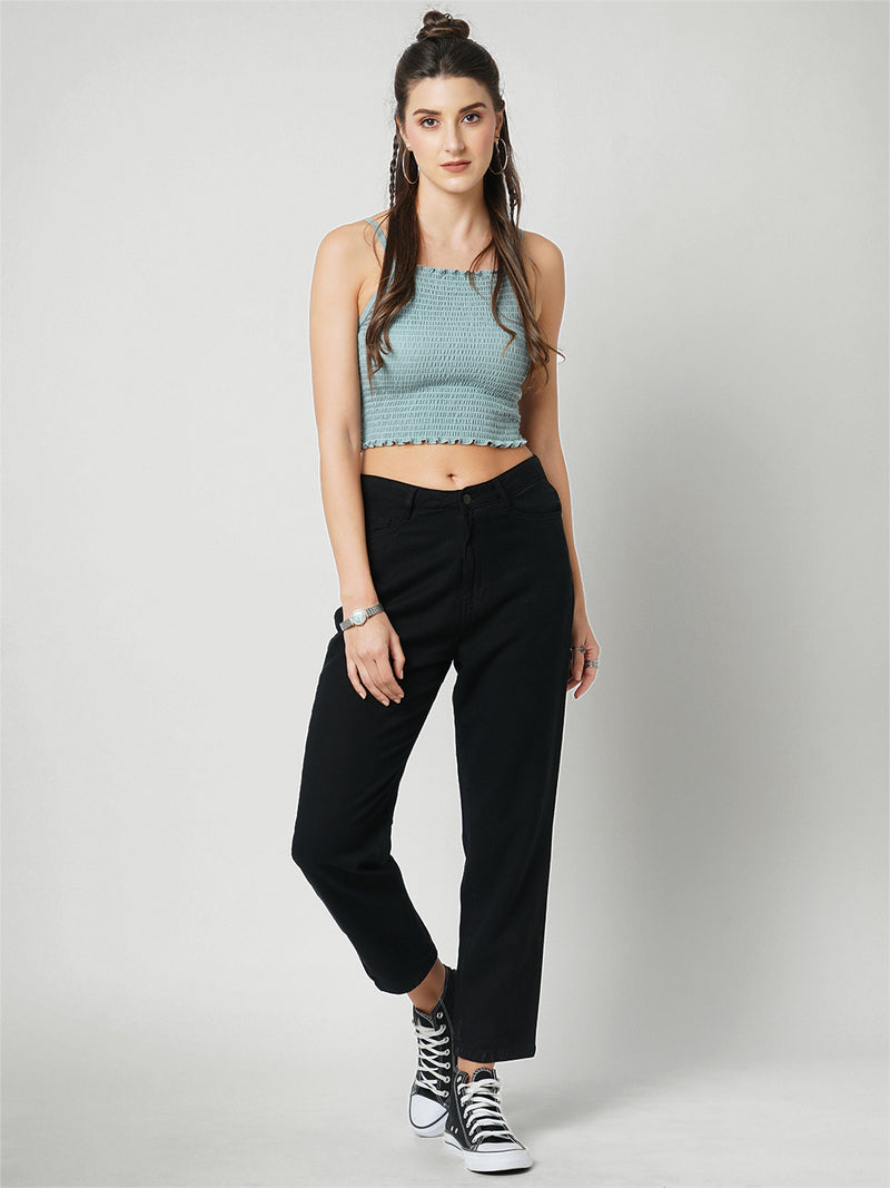 Women Black High Rise Mom Fit