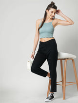 Women Black High Rise Mom Fit