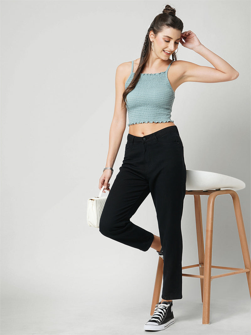 Women Black High Rise Mom Fit