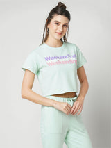 Women Mint Printed Short Sleeves Athleisure Top
