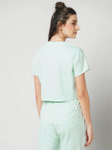 Women Mint Printed Short Sleeves Athleisure Top
