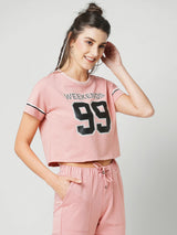 Women Blush Pink Printed Short Sleeves Athleisure Top