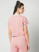Women Blush Pink Printed Short Sleeves Athleisure Top